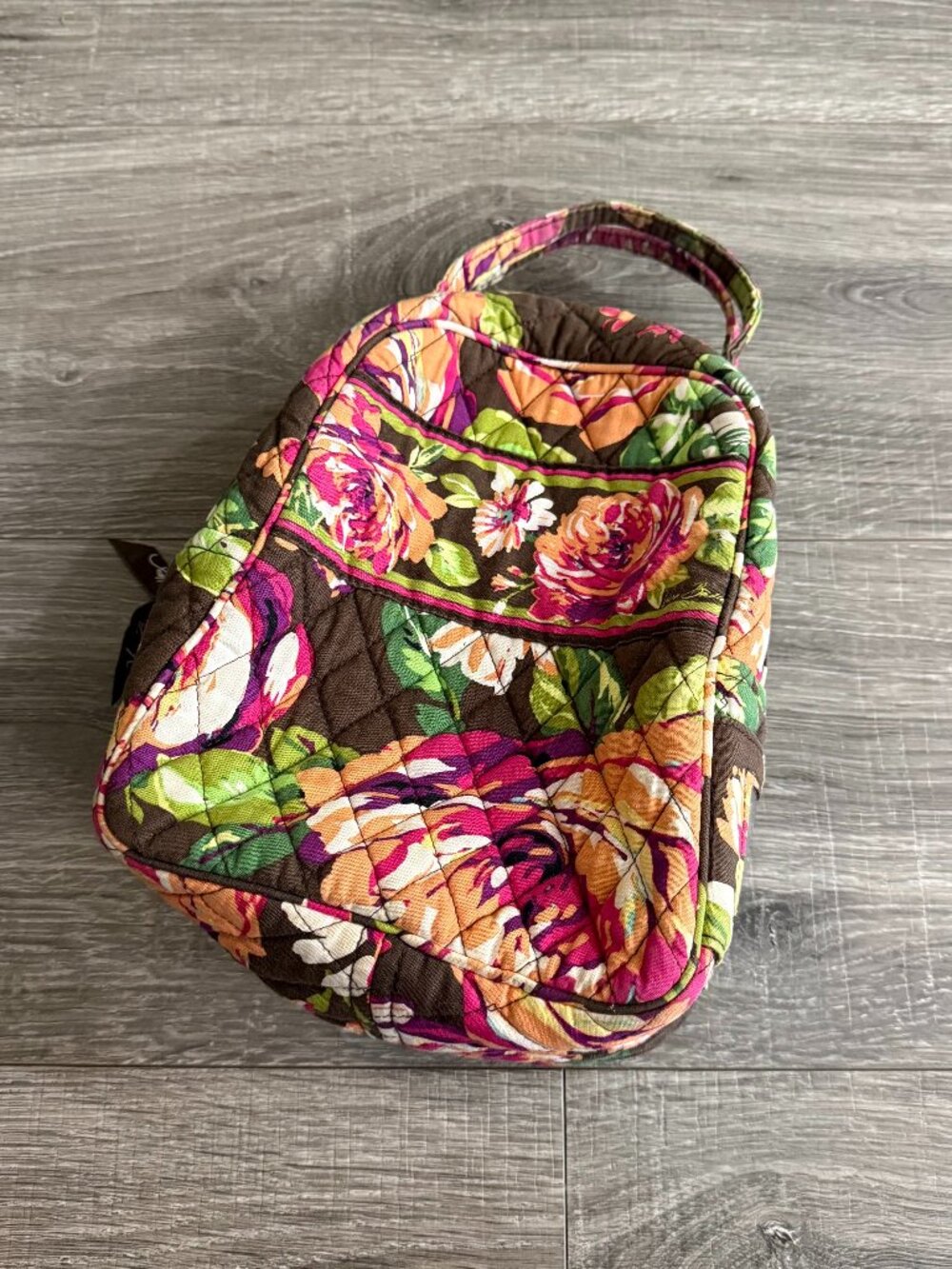 Vera Bradley Floral English Rose Brown Quilted Lunch Tote